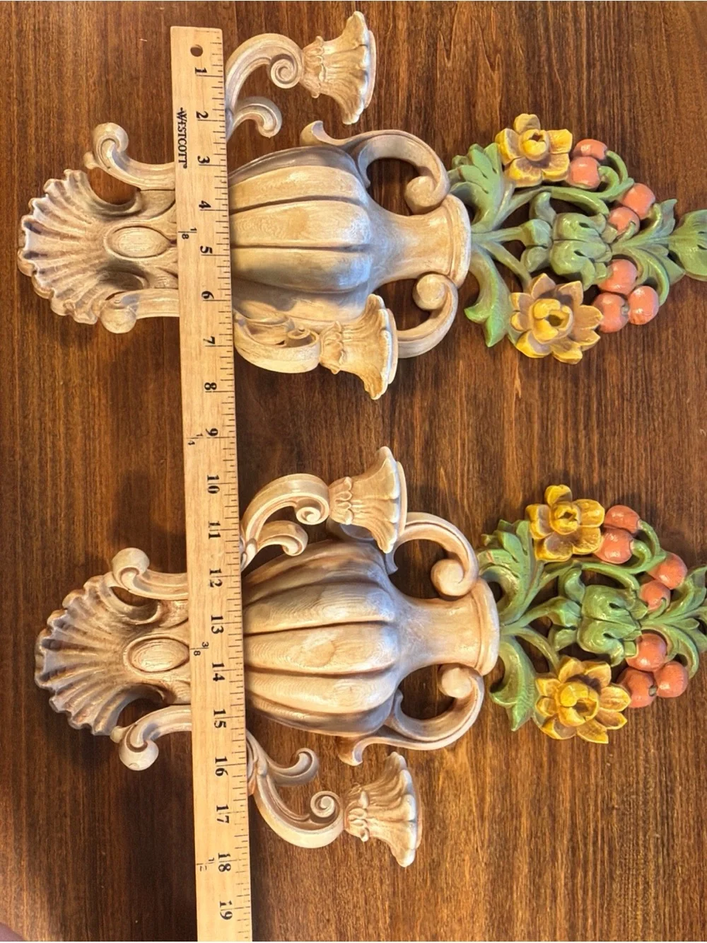 Homco Tan and Green Floral Wall Sconces Pair